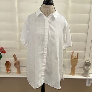 Quince 100% European Linen Maternity & Nursing Camp Shirt White